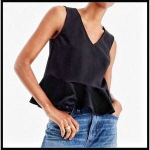 J. Crew Velvet Peplum Sleeveless Vneck Top Black Women's Size Medium